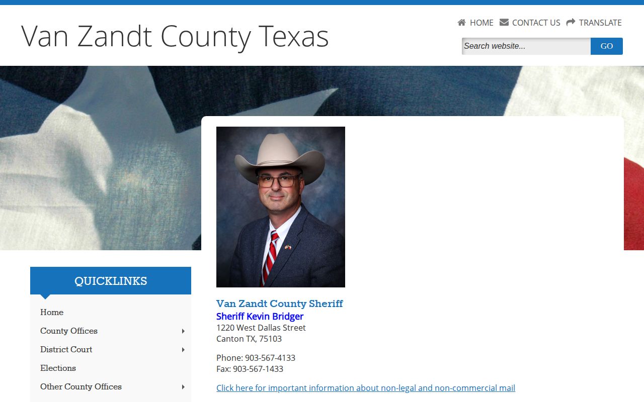 Van Zandt County Sheriff jail and released inmate access page